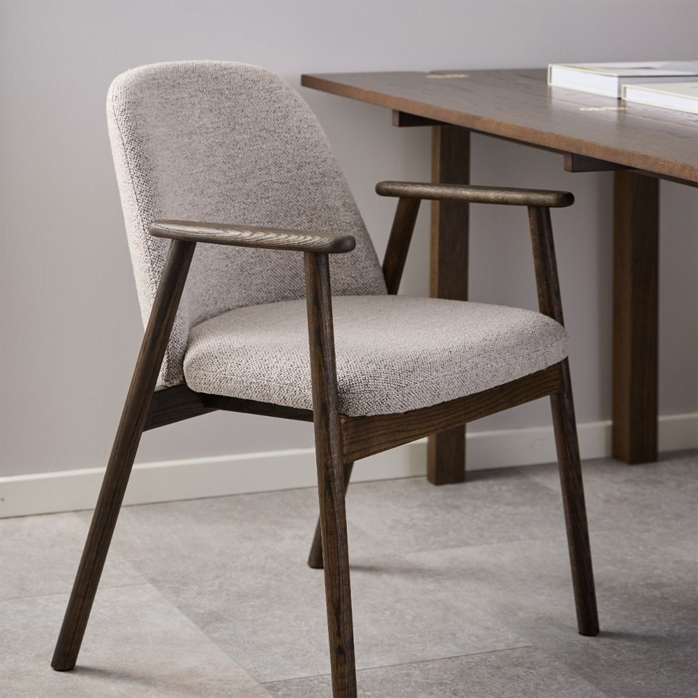 Lewiston Beige Fabric Dining Chairs With Wooden Frame In Pair
