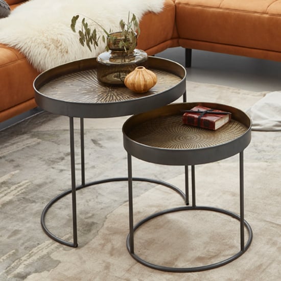 Photo of Lewiston metal set of 2 side tables in copper and black