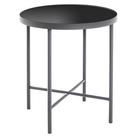 Lewiston Round Black Glass Side Table With Anthracite Legs