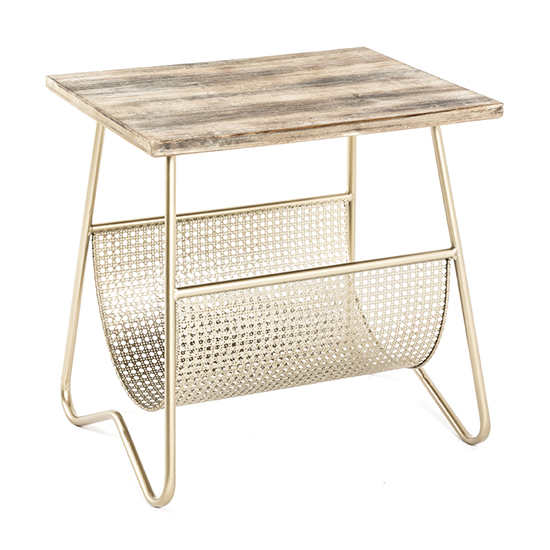Lewiston Wooden Side Table In Natural With Gold Metal Legs