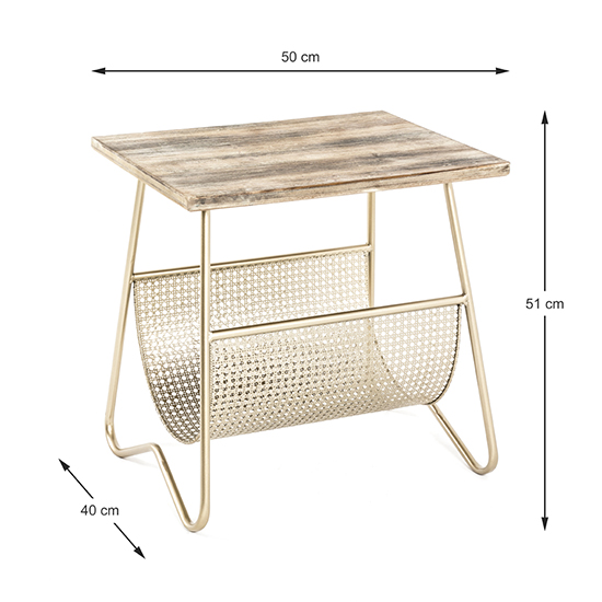Lewiston Wooden Side Table In Natural With Gold Metal Legs