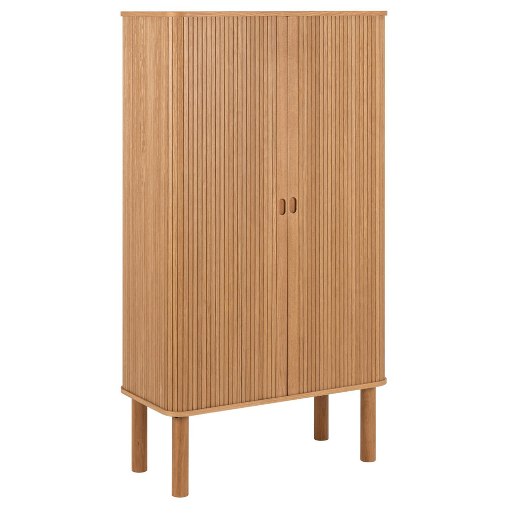 Lewiston Tall Wooden Storage Cabinet With 2 Sliding Doors In Oak