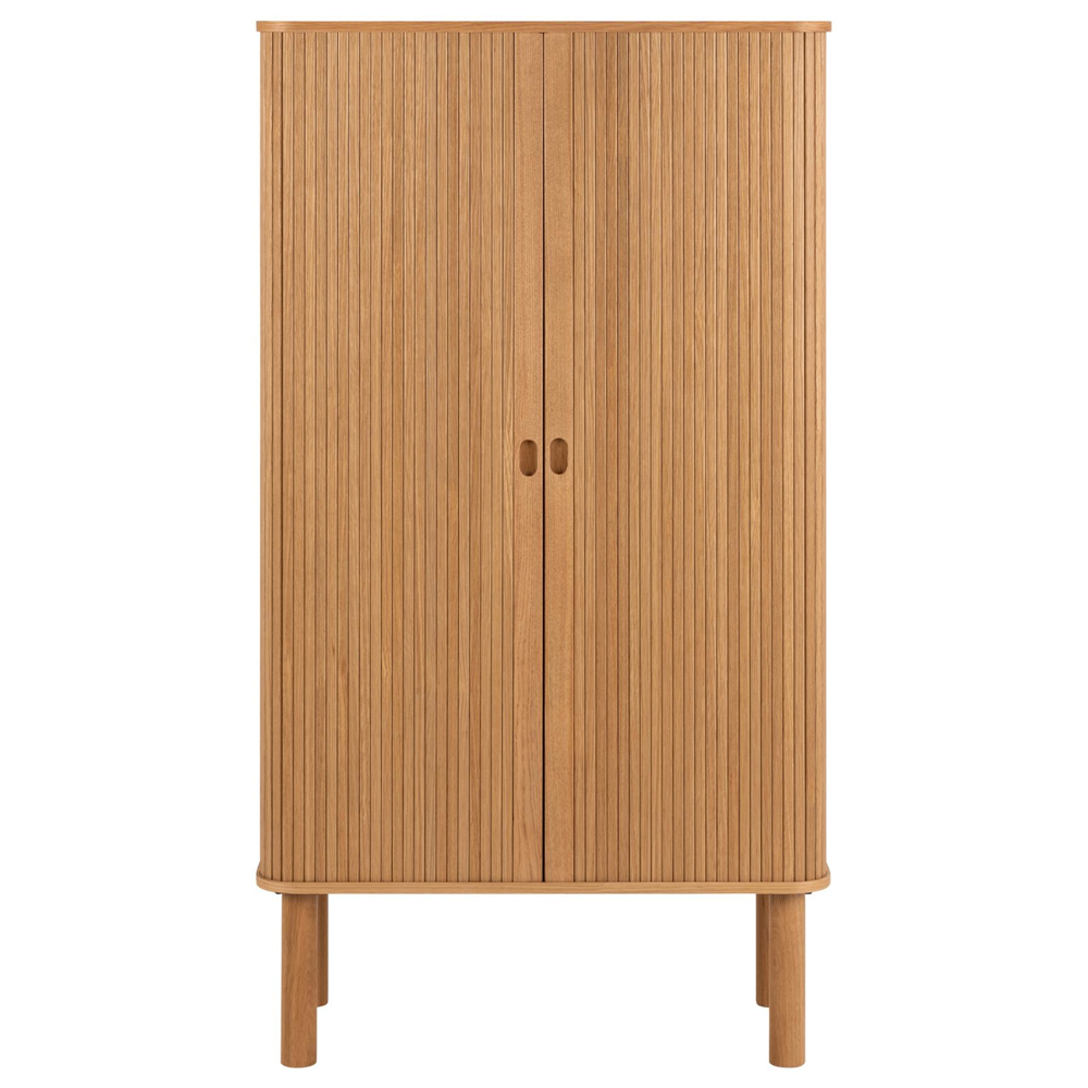 Lewiston Tall Wooden Storage Cabinet With 2 Sliding Doors In Oak