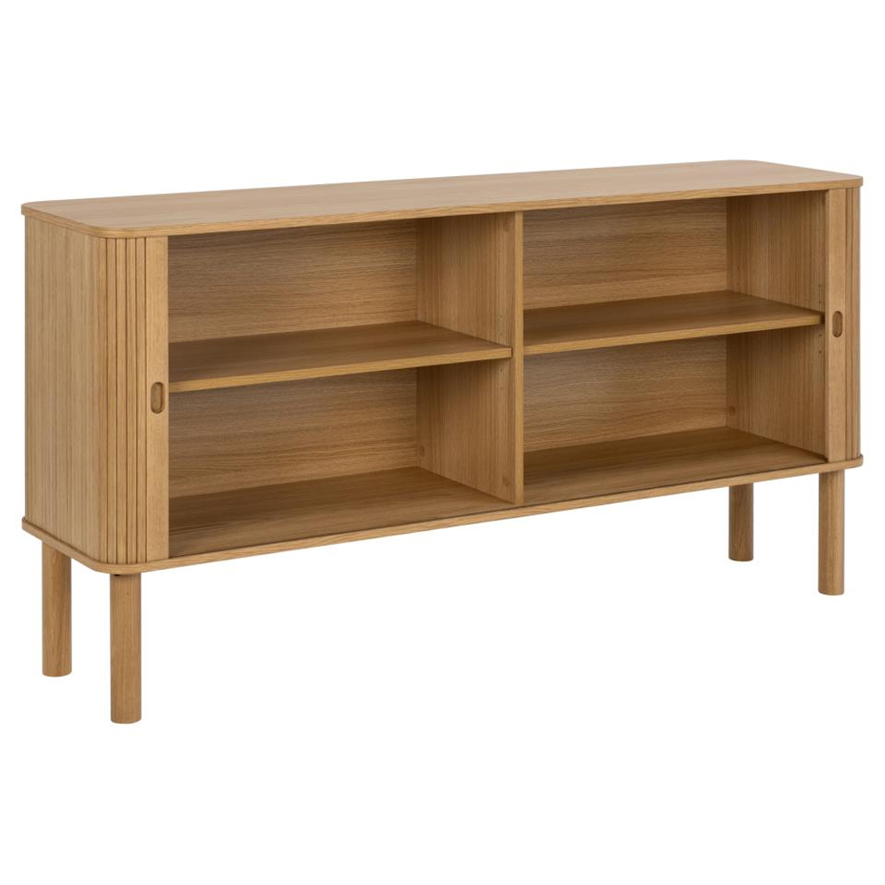 Lewiston Wide Wooden Storage Cabinet With 2 Sliding Doors In Oak