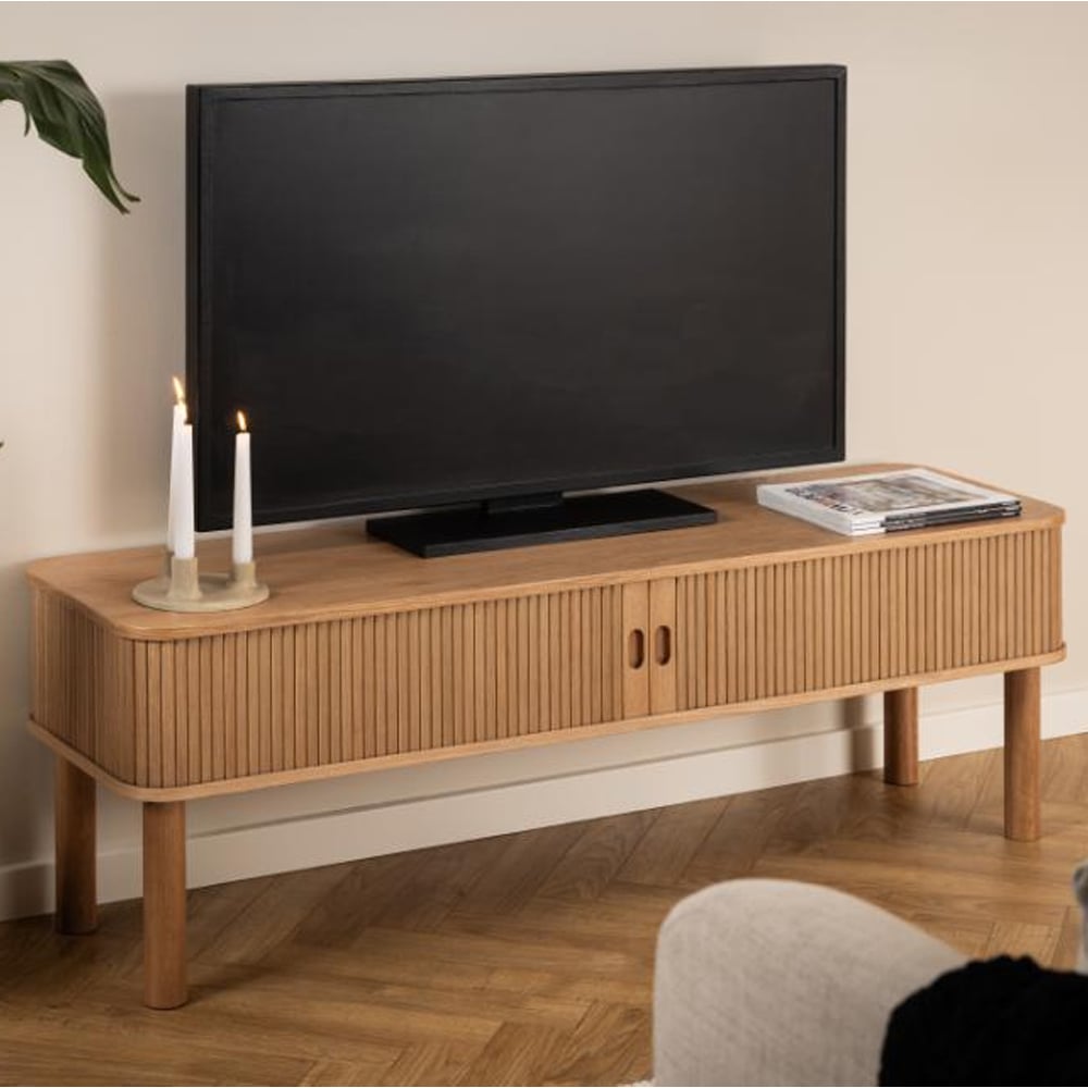 Lewiston Wooden TV Stand With 2 Sliding Doors In Oak
