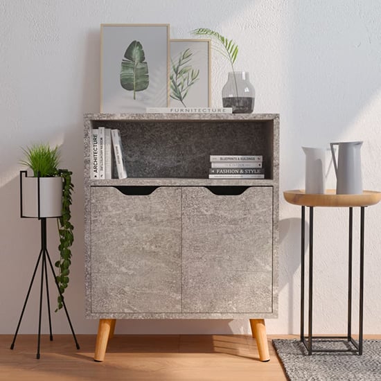 Read more about Lexie wooden sideboard with 2 doors 1 shelf in concrete effect