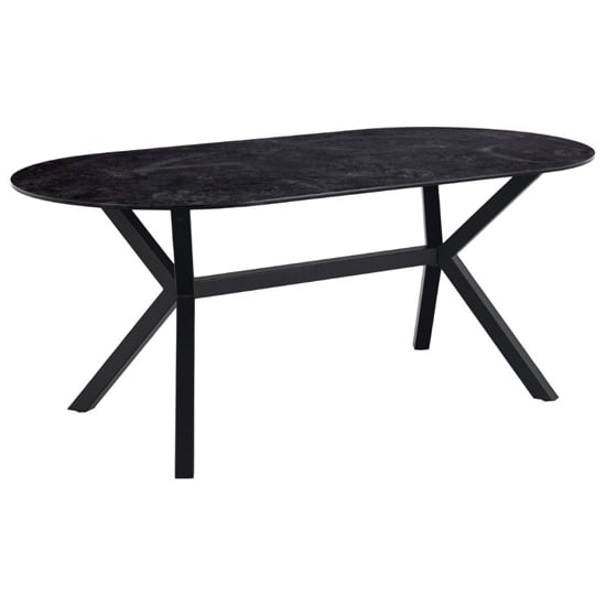 Photo of Lexis ceramic dining table with steel frame in black fairbanks