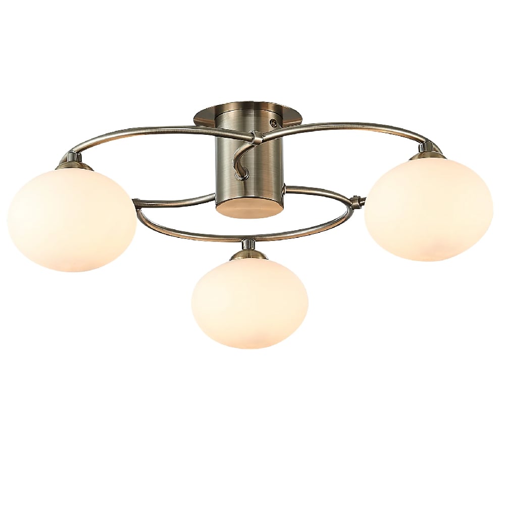 Read more about Leyburn 3 light glass shade flush light in antique brass