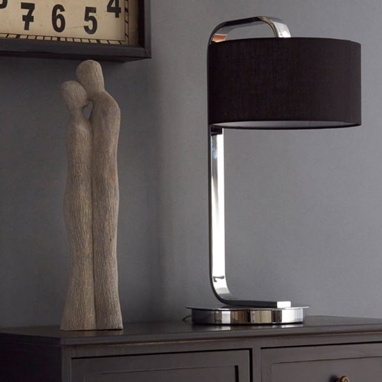 Product photograph of Leylow Black Fabric Shade Table Lamp With Chrome Metal Base from Furniture in Fashion