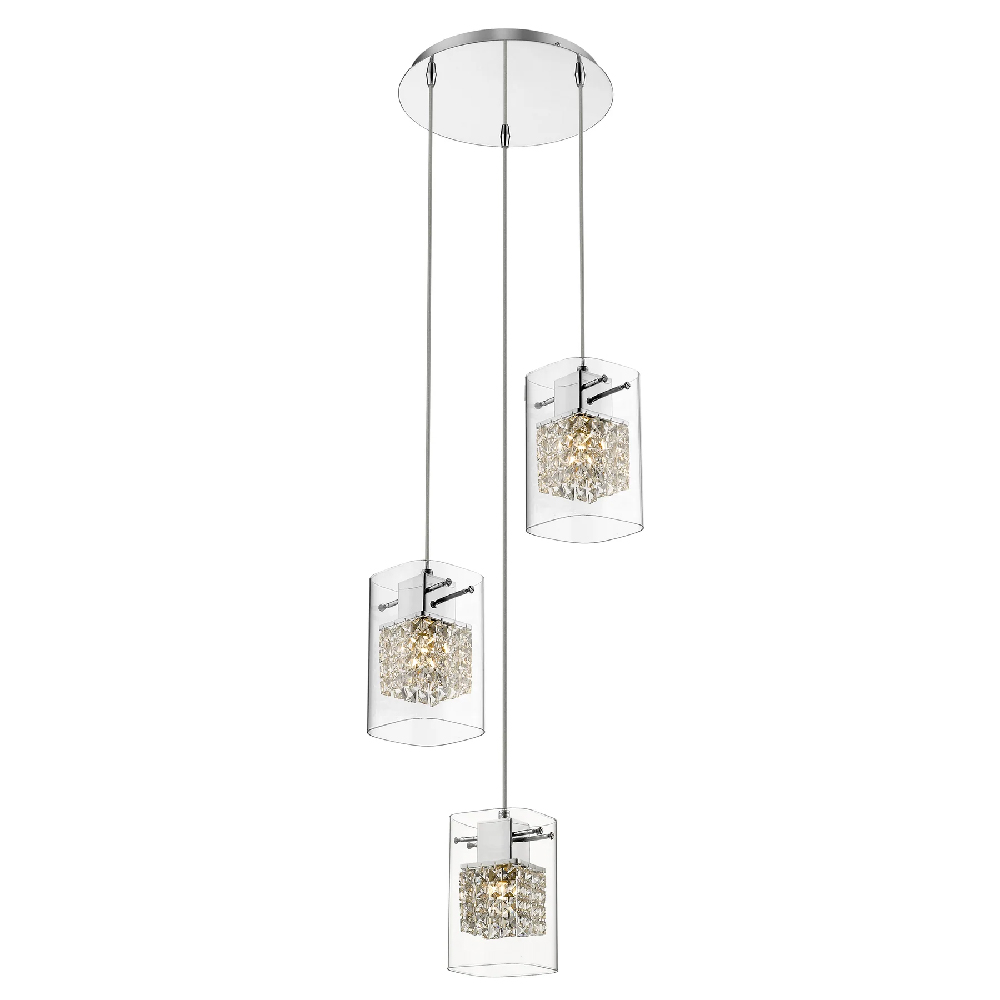 Read more about Leyton 3 light clear glass pendant light in chrome