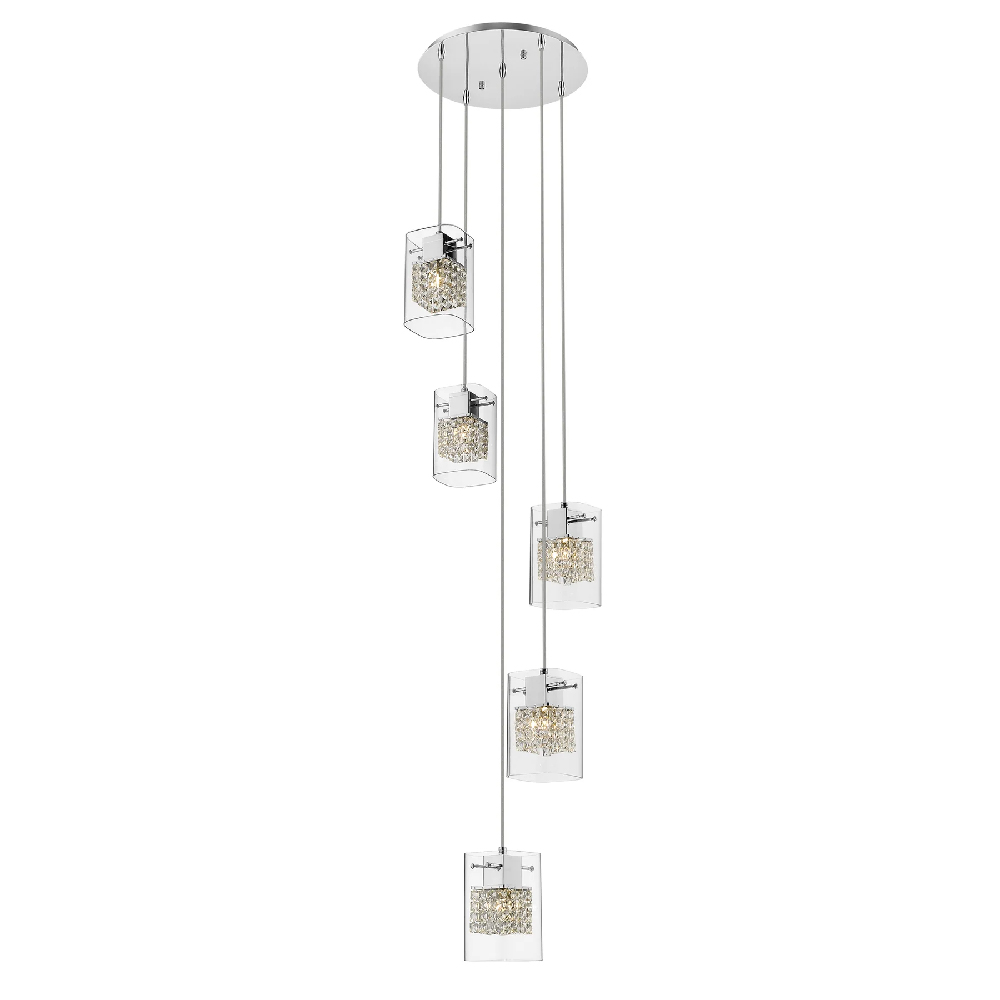 Read more about Leyton 5 light clear glass pendant light in chrome