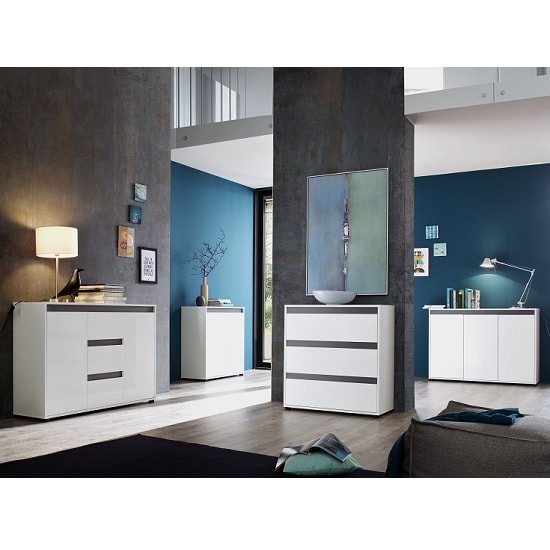 Leyton Sideboard In White With High Gloss Fronts And Grey