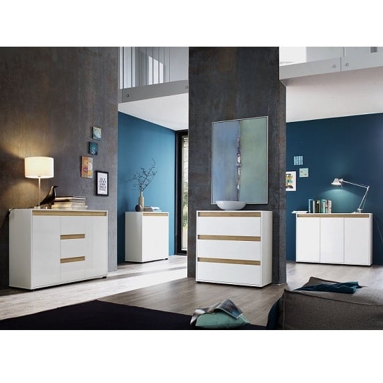 Leyton Sideboard In White With High Gloss Fronts And Grey