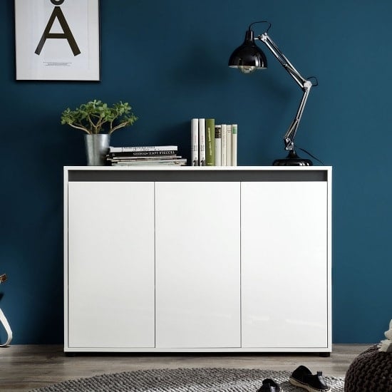 Photo of Leyton modern sideboard in white with high gloss front and grey