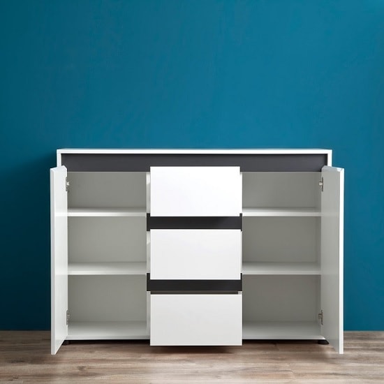 Leyton Sideboard In White With High Gloss Fronts And Grey