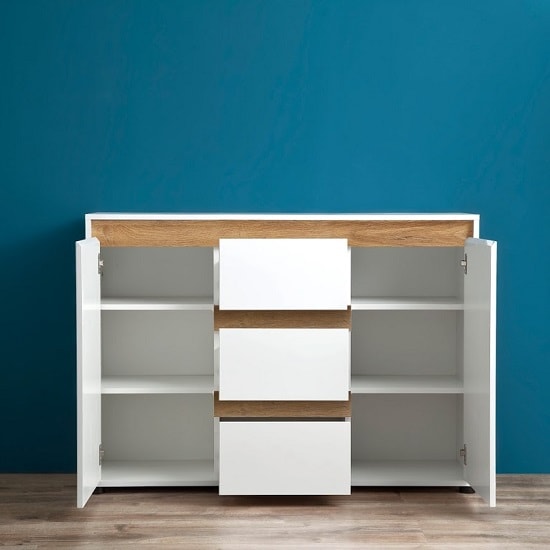 Leyton Sideboard In White With High Gloss Fronts And Oak_2