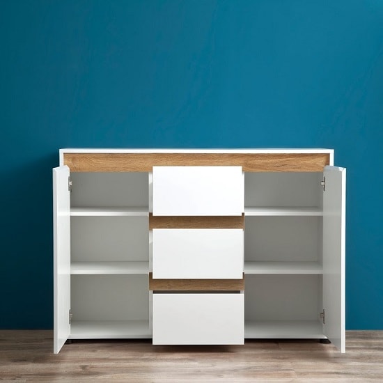 Leyton Sideboard In White With High Gloss Fronts And Grey