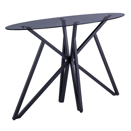 Liam Grey Tinted Glass Console Table With Black Metal Legs