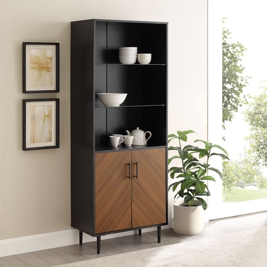 Lian Wooden Display Cabinet With 2 Doors In Black and Brown