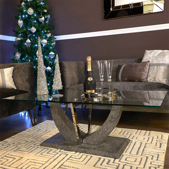 Liberty Clear Glass Coffee Table With Grey Wooden Base thumbnail