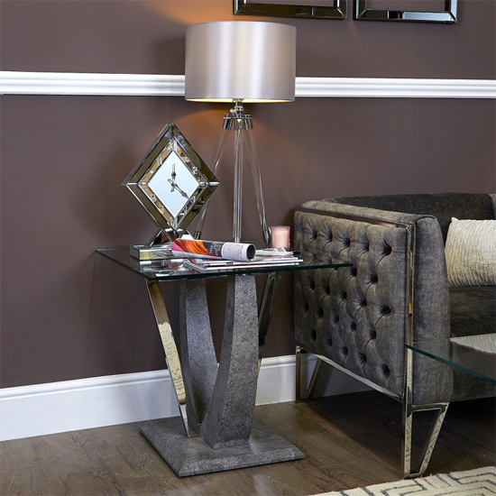 Liberty Clear Glass End Table With Grey Wooden Base Furniture in Fashion
