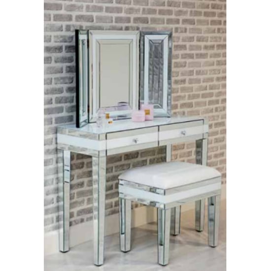 Product photograph of Liberty Mirrored Dressing Table Set In White High Gloss from Furniture in Fashion