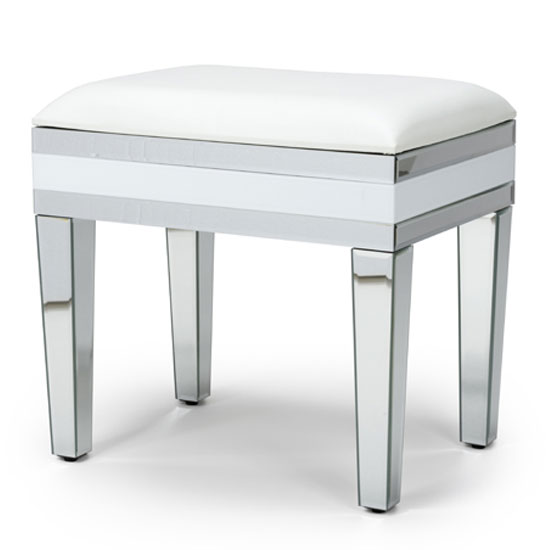 Photo of Liberty mirrored dressing table stool in silver and white gloss