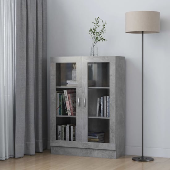 Product photograph of Libet Wooden Display Cabinet In With 2 Doors In Concrete Effect from Furniture in Fashion