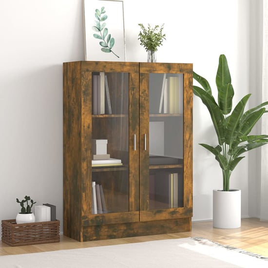 Product photograph of Libet Wooden Display Cabinet In With 2 Doors In Smoked Oak from Furniture in Fashion