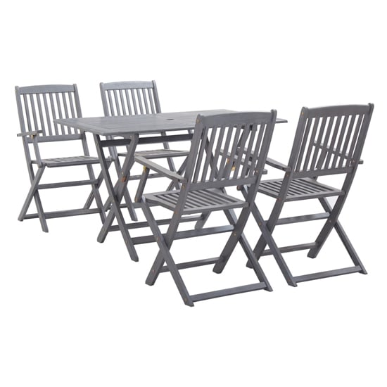 Product photograph of Libni Outdoor 5 Piece Folding Wooden Dining Set In Grey Wash from Furniture in Fashion