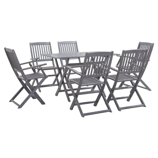 Read more about Libni outdoor 7 piece folding wooden dining set in grey wash