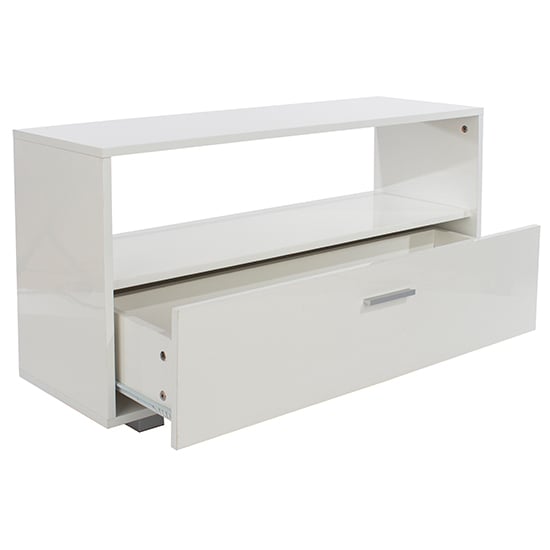 Louth High Gloss 1 Shelf And 1 Drawer TV Stand In White_2