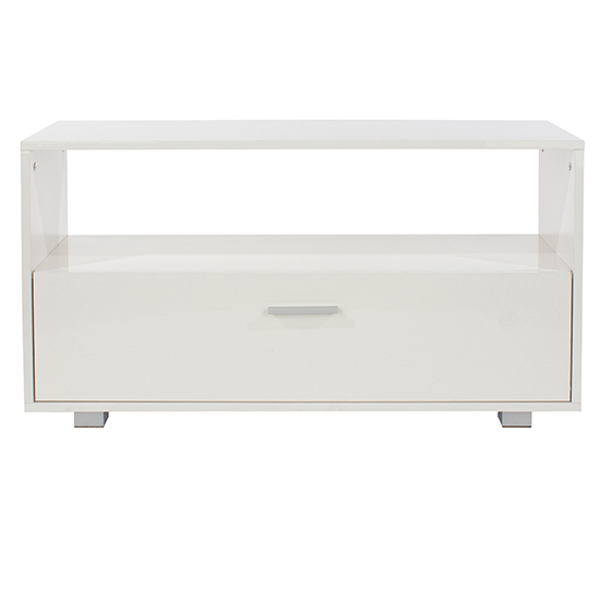 Louth High Gloss 1 Shelf And 1 Drawer TV Stand In White_3