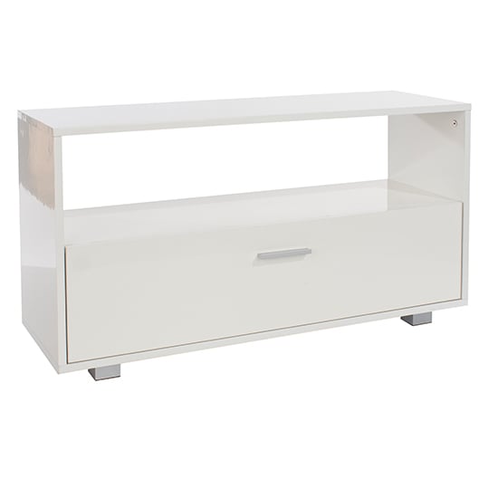 Louth High Gloss 1 Shelf And 1 Drawer TV Stand In White_1