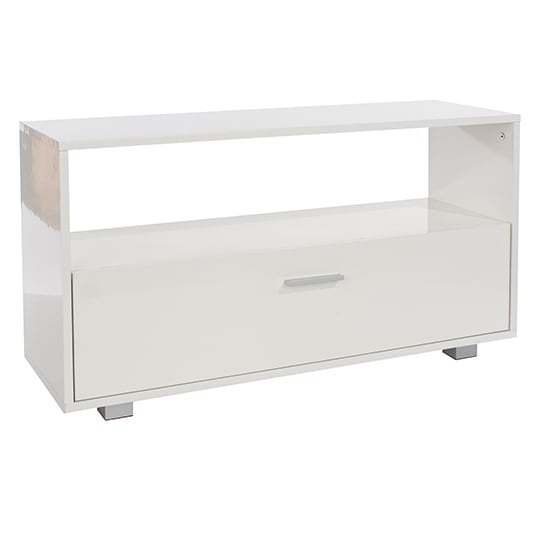 Photo of Louth high gloss 1 shelf and 1 drawer tv stand in white