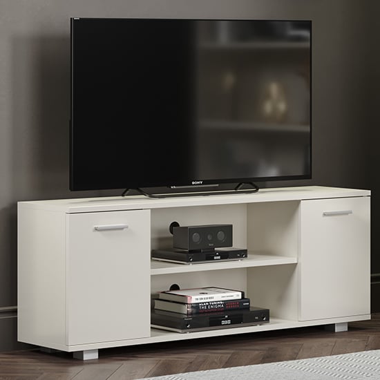 Louth High Gloss 2 Doors And 1 Shelf TV Stand In White_1
