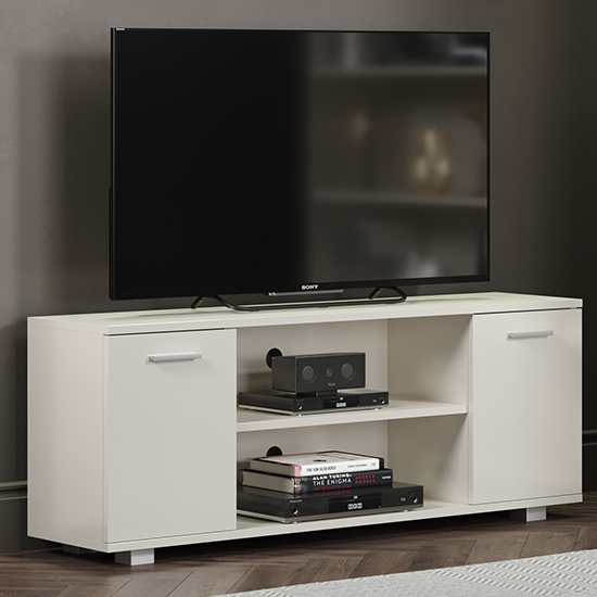 Product photograph of Louth High Gloss 2 Doors And 1 Shelf Tv Stand In White from Furniture in Fashion