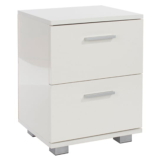 Product photograph of Louth High Gloss 2 Drawers Bedside Cabinet In White from Furniture in Fashion