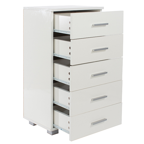 Louth Narrow High Gloss Chest Of 5 Drawers In White_3