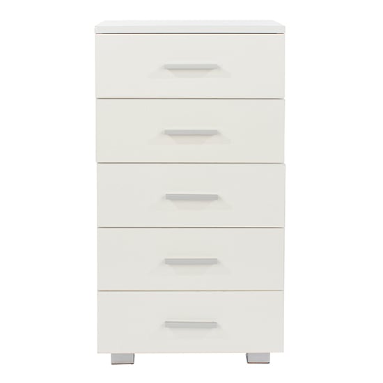 Louth Narrow High Gloss Chest Of 5 Drawers In White_4