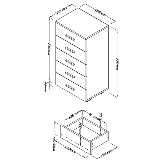 Louth Narrow High Gloss Chest Of 5 Drawers In White Furniture in Fashion