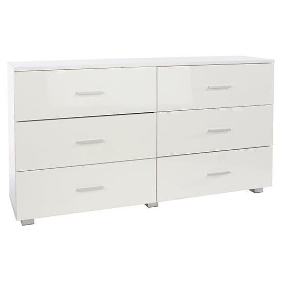 Louth Wide High Gloss Chest Of 6 Drawers In White_2
