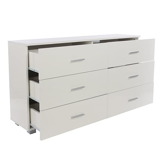 Louth Wide High Gloss Chest Of 6 Drawers In White_3