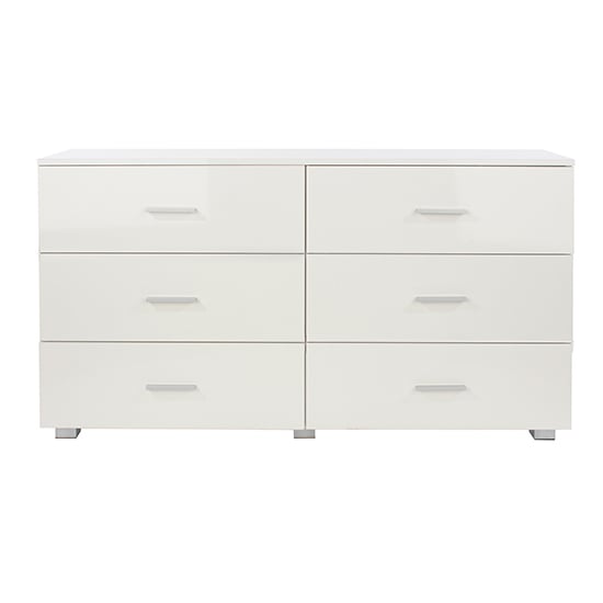 Louth Wide High Gloss Chest Of 6 Drawers In White_4
