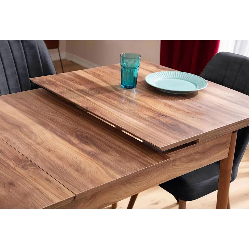 Lidyana Hornbeam Extending Dining Table with 6 Polyester Anthracite Chairs