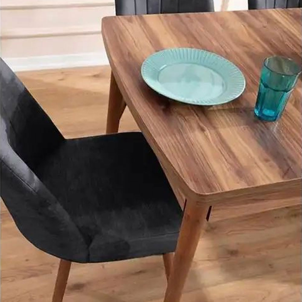 Lidyana Hornbeam Extending Dining Table with 6 Polyester Anthracite Chairs