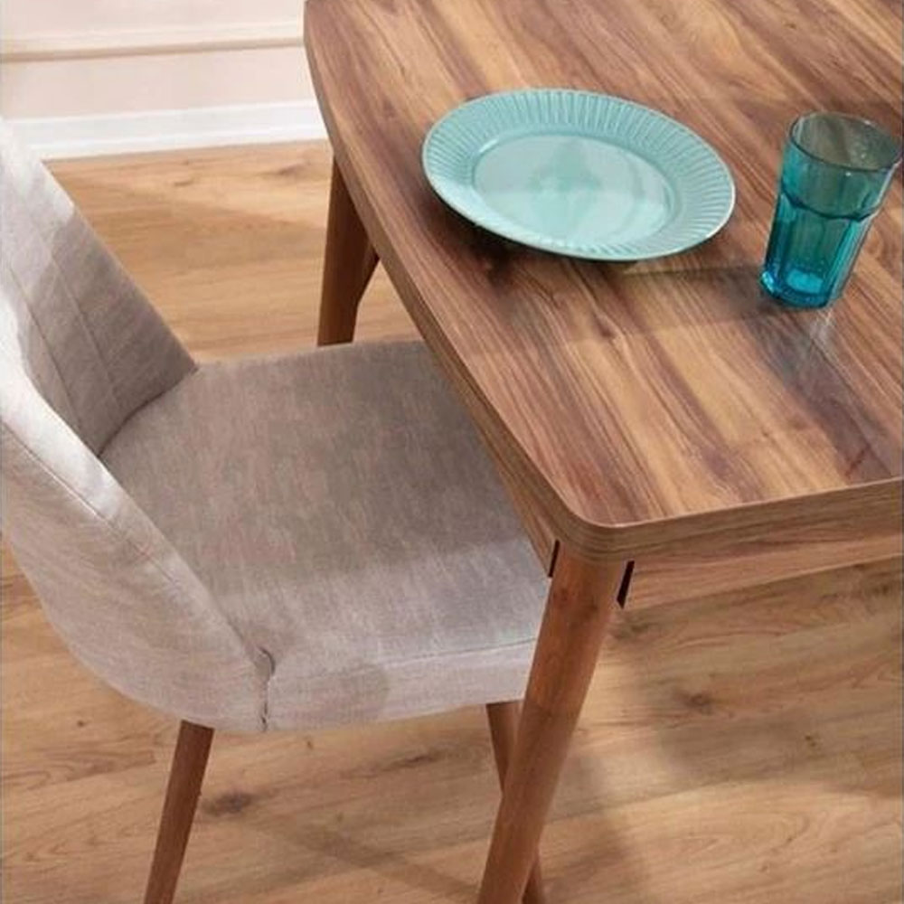 Lidyana Hornbeam Extending Dining Table with 6 Polyester Cream Chairs