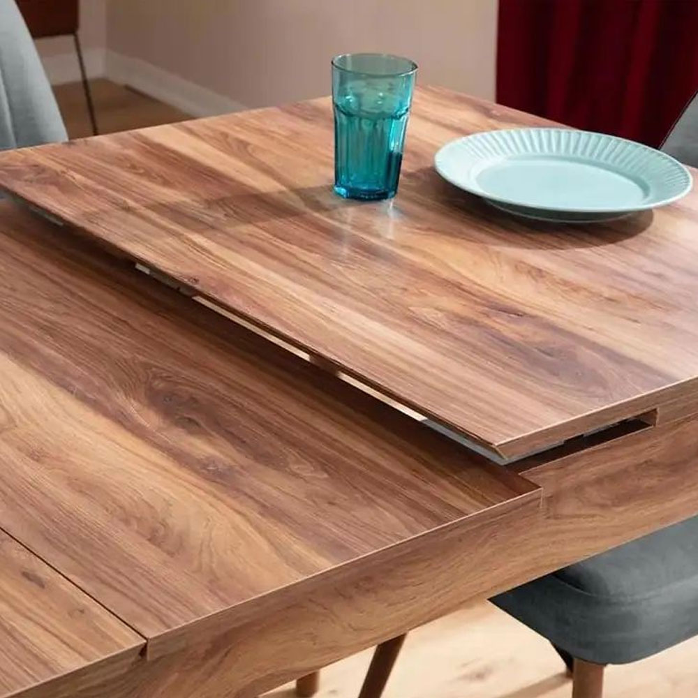Lidyana Hornbeam Extending Dining Table with 6 Polyester Grey Chairs