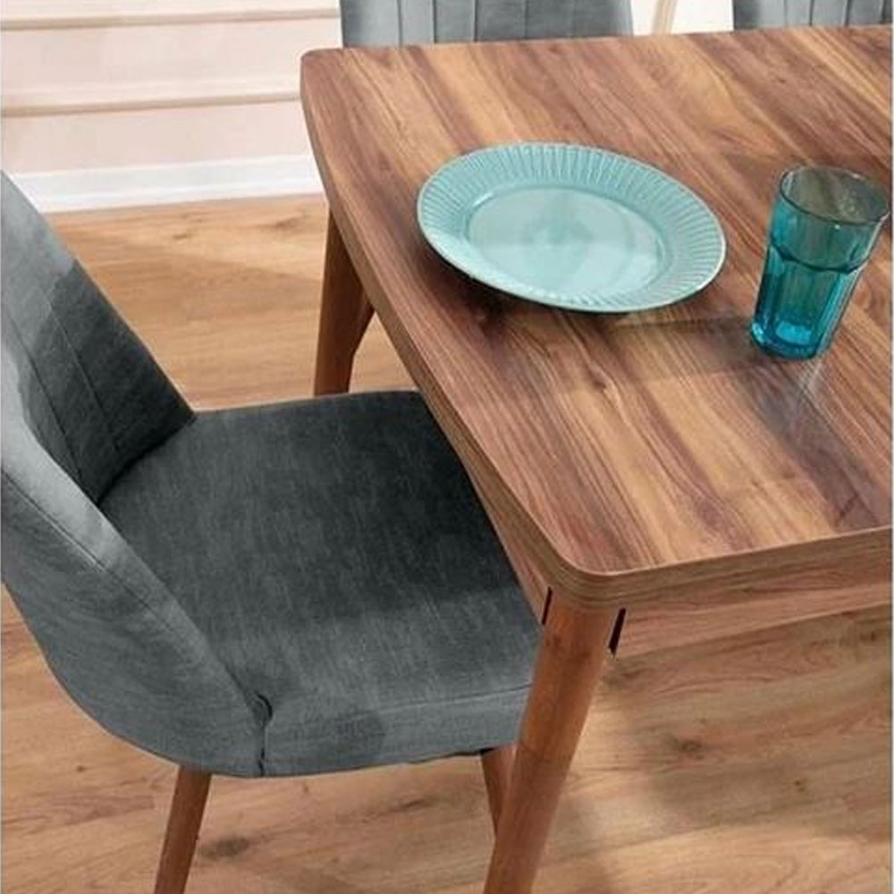 Lidyana Hornbeam Extending Dining Table with 6 Polyester Grey Chairs