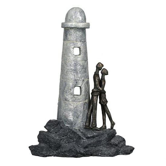 Photo of Lighthouse poly design sculpture in antique bronze and grey